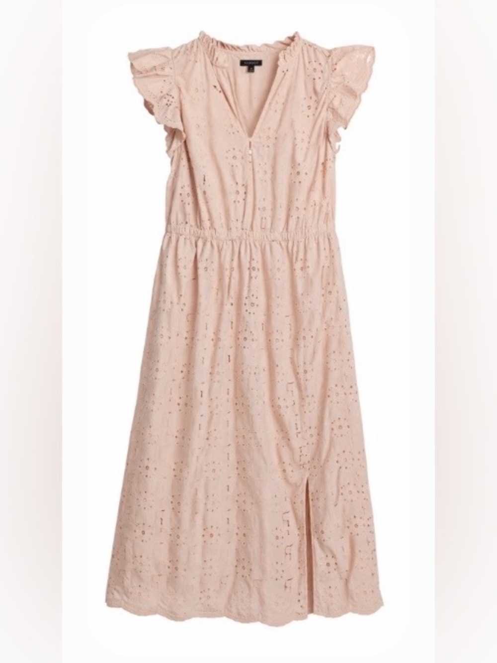 Blush Pink Eyelet Midi Dress | Kentucky Derby Style | Feminine Spring Occasion - Picture 3 of 7
